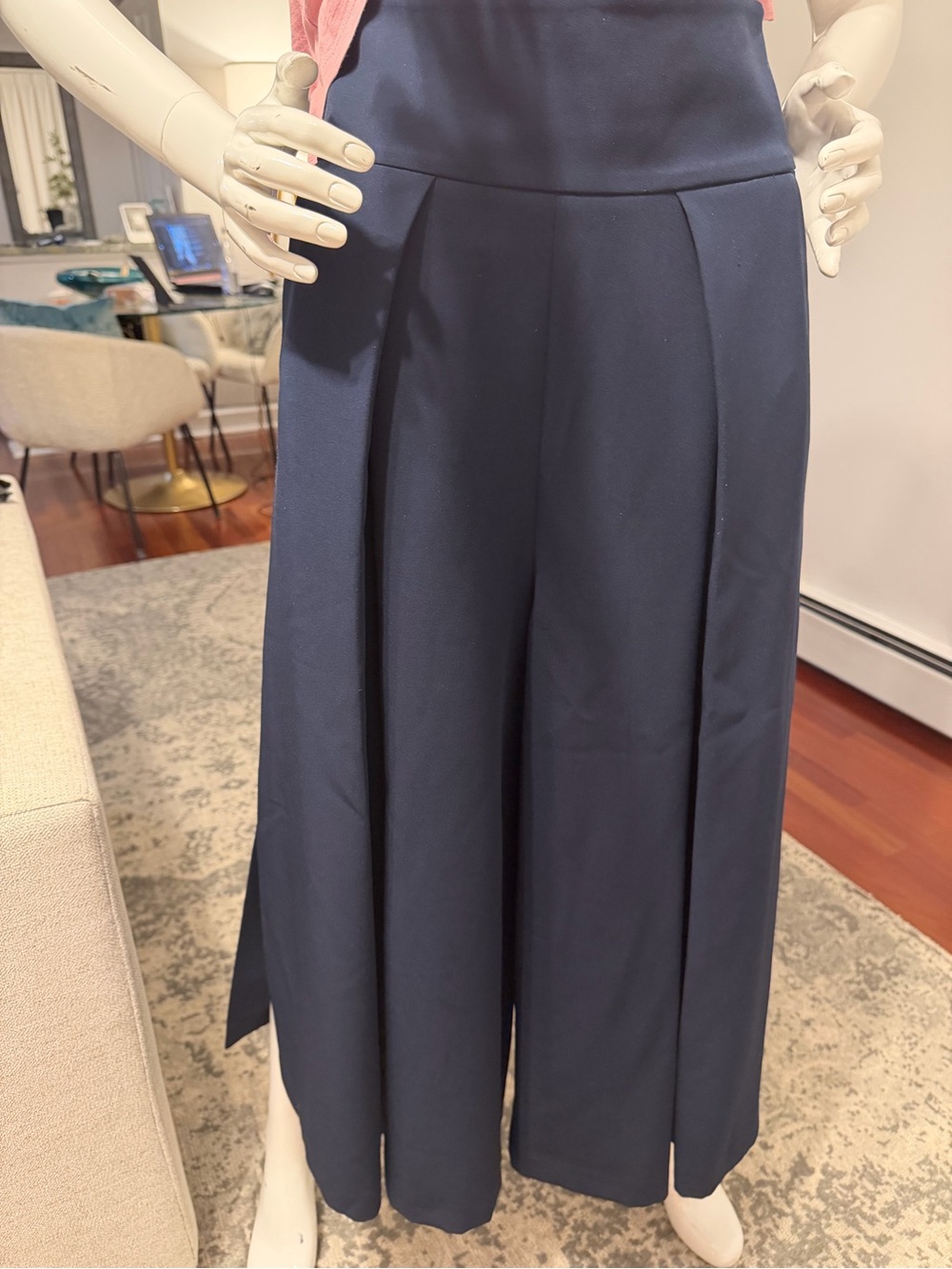 Milly Navy High-Waist Wide-Leg Cropped Pants